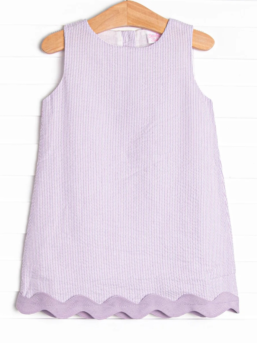 Lilac Seersucker A-Line Girls' Dress with Scalloped Hem